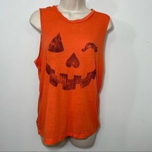 Fifth sun Halloween jack ‘o lantern muscle shirt Medium orange